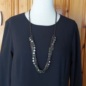 Gunmetal braided rhinestone multi-chain necklace